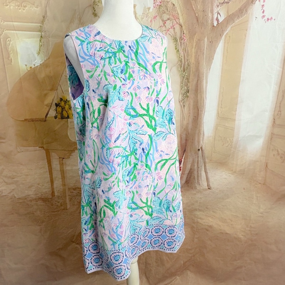 NEW Lilly Pulitzer EDITA SHIFT, MULTI SEACRET ESCAPE ENGINEERED WOVEN DRESS - Picture 6 of 11